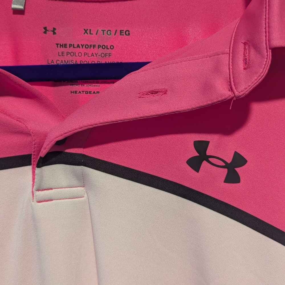 Under Armour Vibrant Pink and White Polo